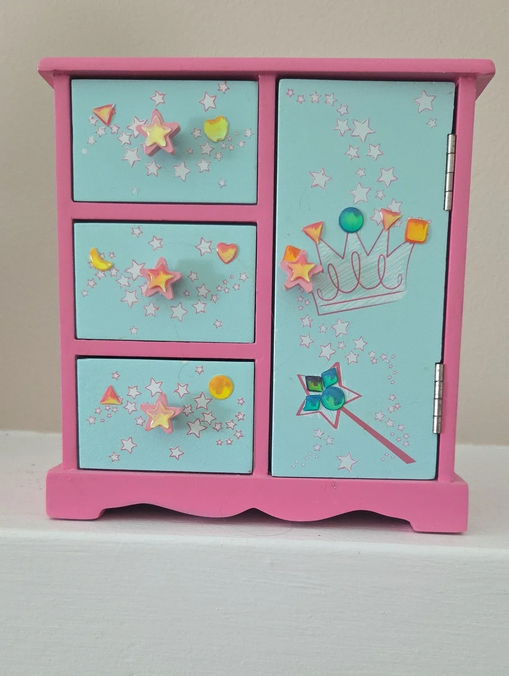 Kids Pink and Aqua Star Jewelry Box with Drawers